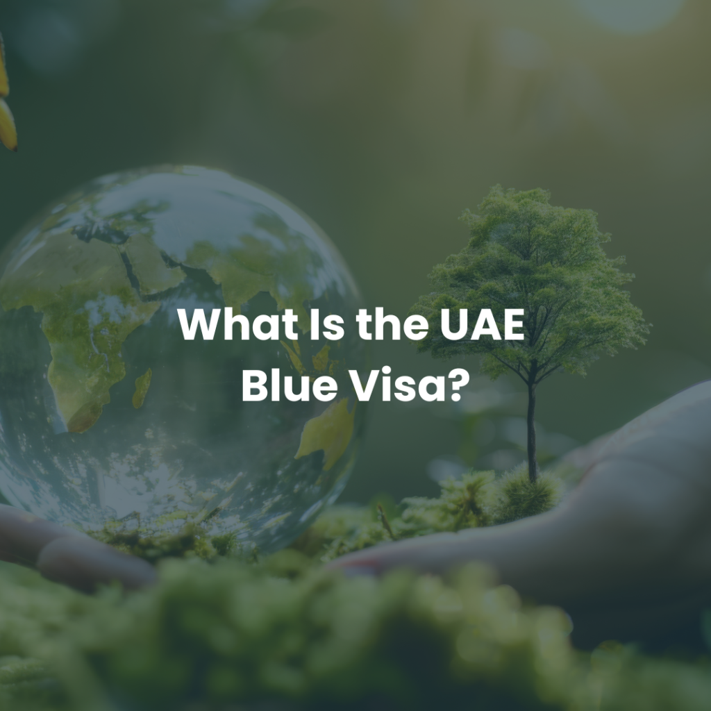 Eco-themed image with globe and tree illustrating the UAE Blue Visa and sustainability-focused residency program.