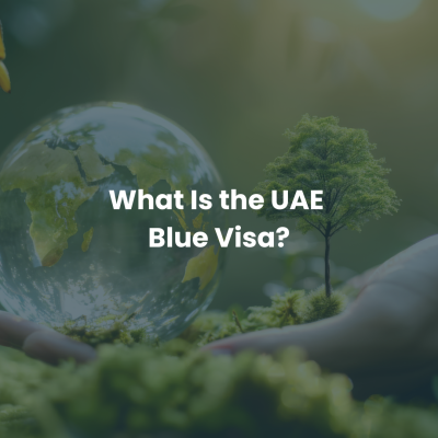 Eco-themed image with globe and tree illustrating the UAE Blue Visa and sustainability-focused residency program.